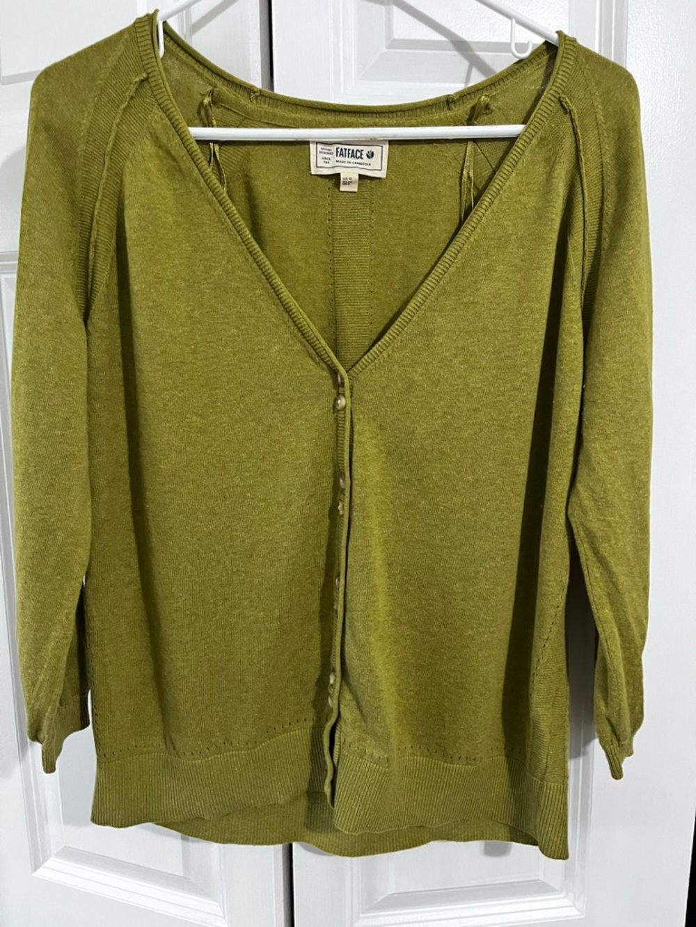FatFace Olive Green V-Neck Button-Front Women's Cardigan